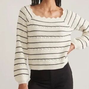Marine Layer Sara striped cream & black crochet sweater, size Small